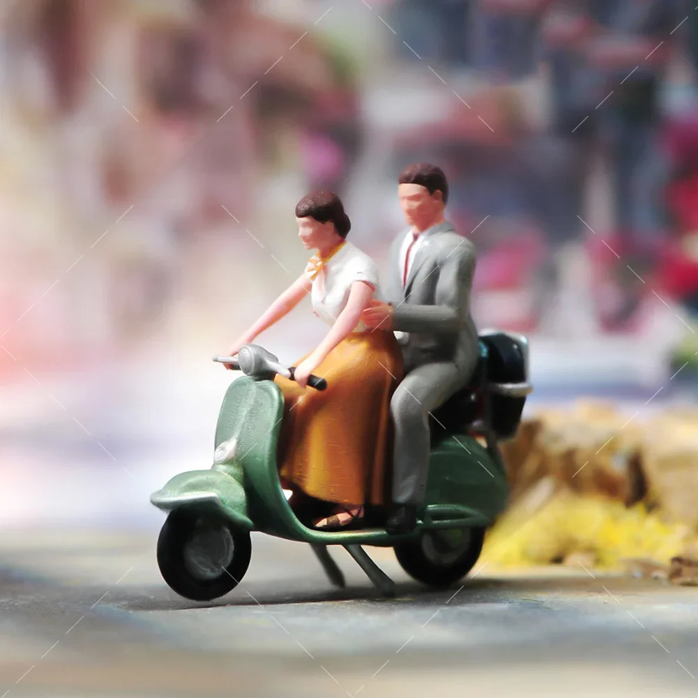 AliExpress MAK Painted Miniatures 1/64 1/43 1/87 Couples Riding Electric Bike Female Male Scene Figure Dolls