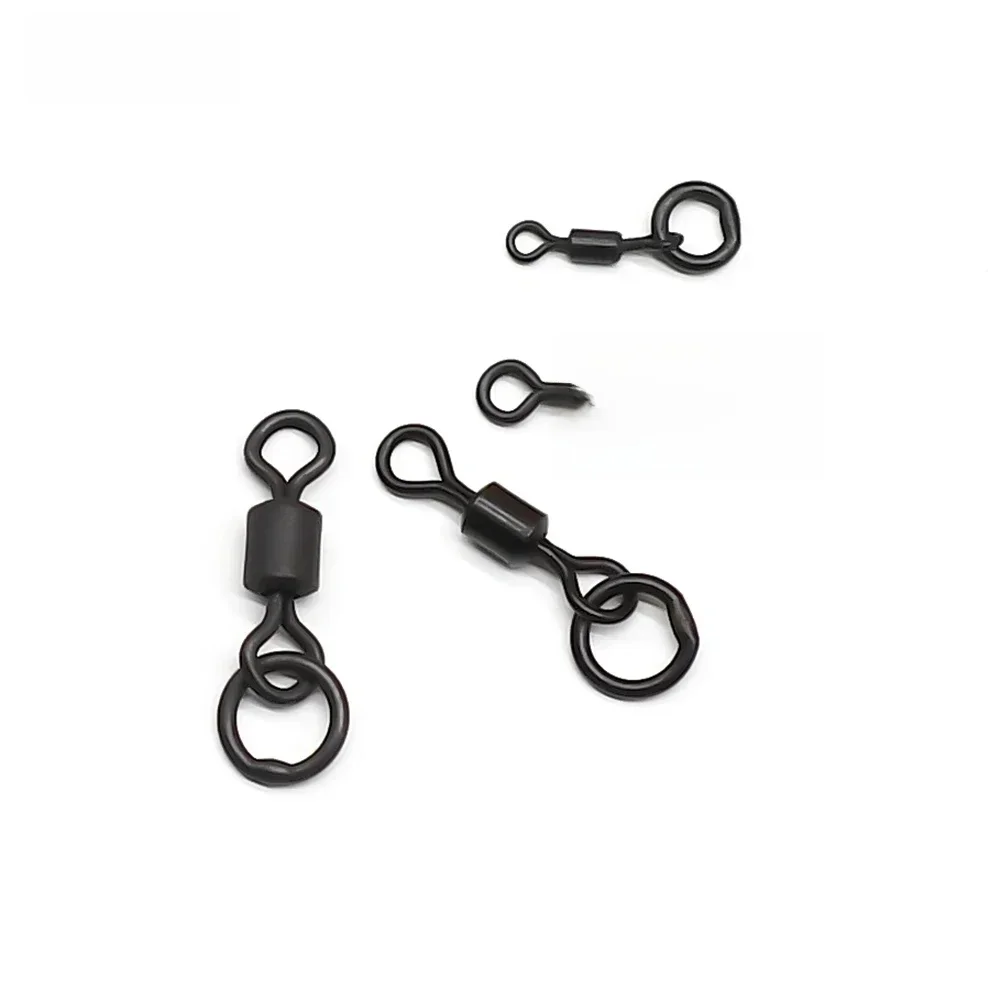 MNFT 50 Stück Micro Flexi Hakenwirbel 4 Größen, Karpfenangeln Mini Ringhakenwirbel, Terminal Angelzubehör