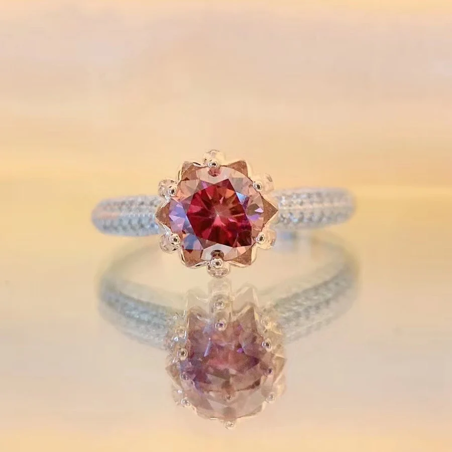 

Luomansi, 1 карат, 6,5 мм, красное муассанитовое кольцо с сертификатом GRA, серебро 100% пробы, ювелирные изделия для девочек, Подарок на годовщину