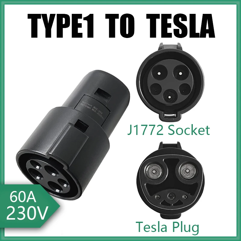 

Type 1 To Tesla Electric Vehicle Connector Convertor SAE J1772 Type1 To Tesla EVSE Adapter for Model S/X/3/Y EV Charger Socket