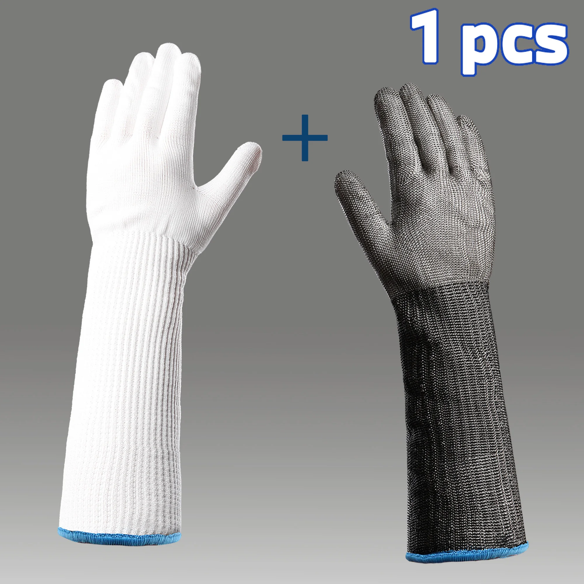 

1 шт. A9 перчатки из нержавеющей стали с длинными рукавами, устойчивые к порезам, белая нейлоновая подкладка, подходят для промышленных работ