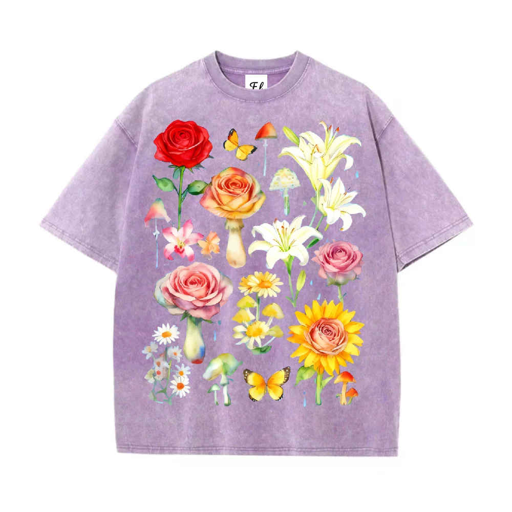 تي شيرت قطني كاجوال مطبوع عليه فراشة الفطر المائية بألوان مائية للجنسين بأكمام قصيرة تي شيرت عصري للارتداء اليومي #4