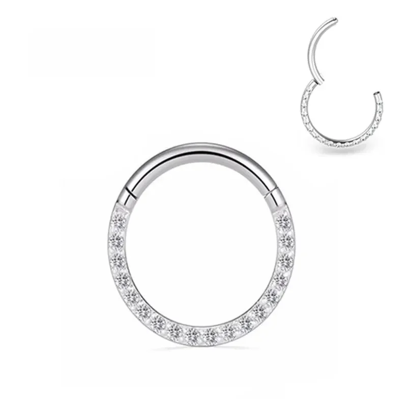Segment na zawiasach ze stali nierdzewnej Hoop CZ kamień kolczyk w nosie sutek chrząstka ucha Tragus Helix kolczyk w kształcie wargi Piercing biżuteria do ciała — zdjęcie 2