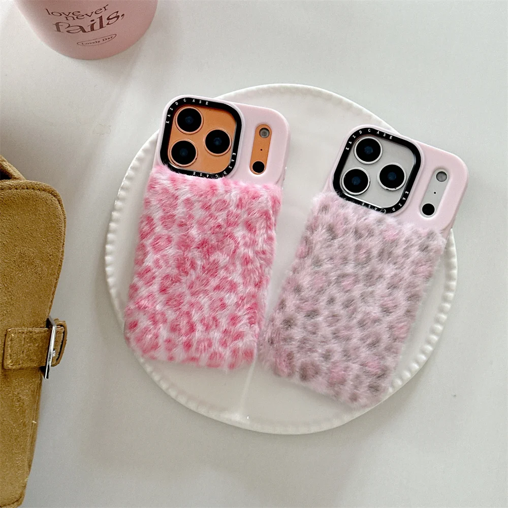 

New luxury all inclusive leopard print winter plush protective case, suitable for iPhone 17/13/14/15/16 Pro Max anti fall all in