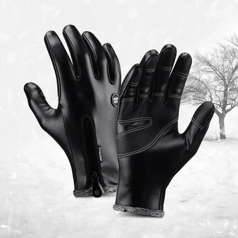 AliExpress Fezrgea Winter Cycling Gloves PU Warm Windproof Touchscreen Sport Skiing Snowboard Nonslip Zipper Snowmobile Motorbike Gloves Men Black