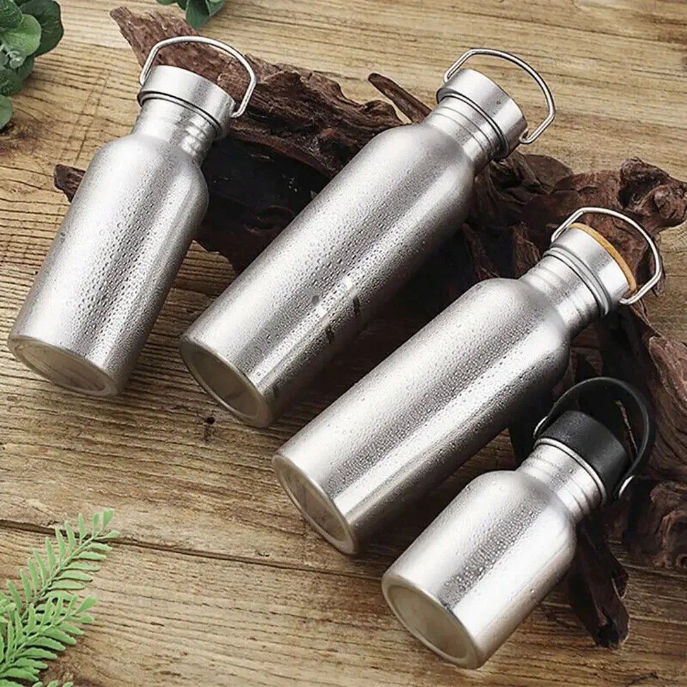 AliExpress NONE Stainless Steel Bicycle Water Bottle Sports Fitness Single Walled Leak-Proof Bamboo Lid Vacuum Insulated Metal Flask Portable