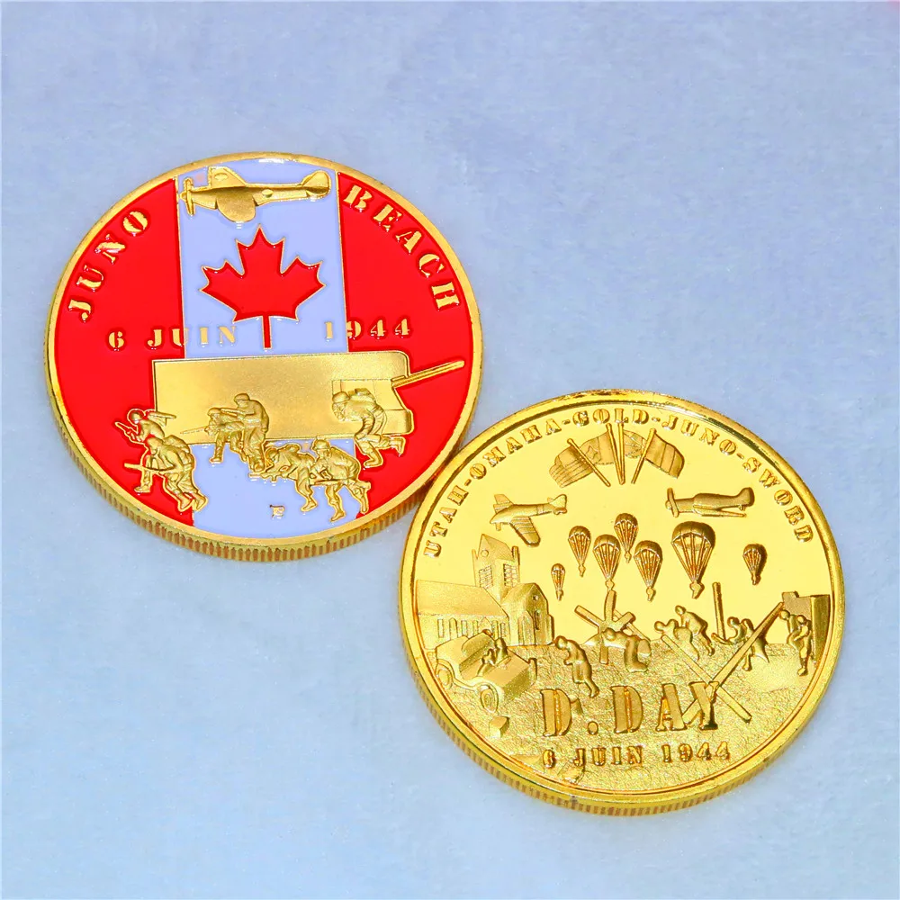 Canada Maple Leaf Gold Coin D-Day 6th June 1944 Juno Beach Gold Plated Challenge Coin