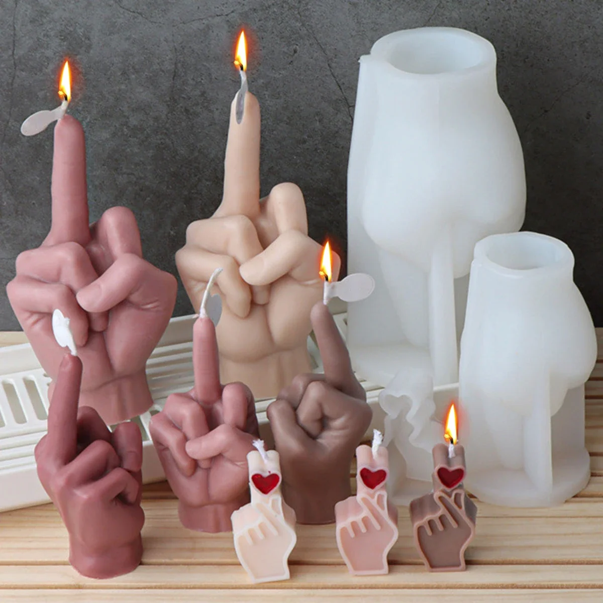 Zestaw do robienia świec Creative Love Middle Gesture Human Hand Heart Finger Soap Resin Silicone Mould Chocolate Desk Decor Gag Gifts — 2