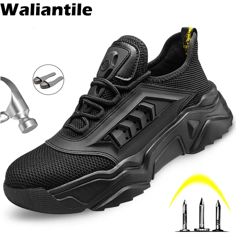 

Waliantile Safety Shoes Men Lightweight Breathable Protection Work Boots Male Steel Toe Anti-smashing Indestructible Sneakers