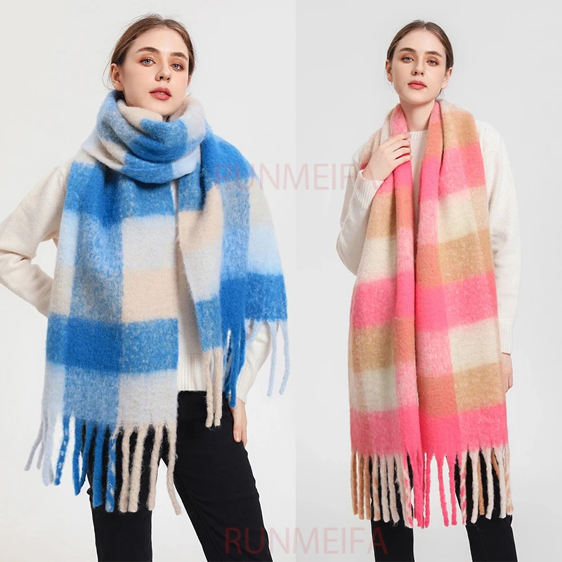 Lenço grosso de caxemira feminino, xale quente, lenço de pashmina, tessel longo feminino, novo envoltórios de luxo, inverno, 2022