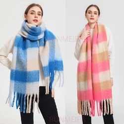 2022 inverno spessa sciarpa calda donna scialle e avvolge in Cashmere Pashmina fazzoletto da collo Bufanda femminile arcobaleno peloso Tessel echarge nuovo