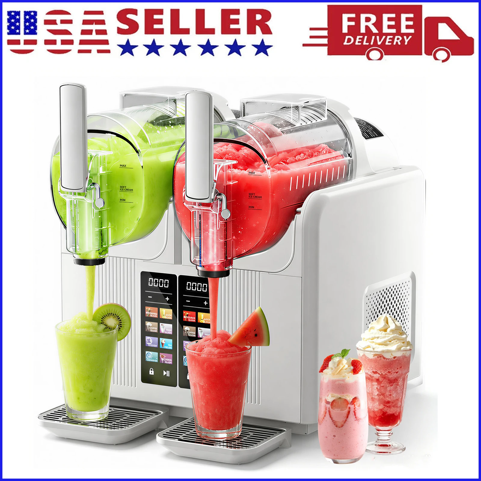 Slushie Machine, 68oz*2 Frozen Drink & Slushy Machine for Home, 5 Presets, No Ice Needed, Self Cleaning, Slushy Maker for Margaritas, Frappés, Milkshake, White