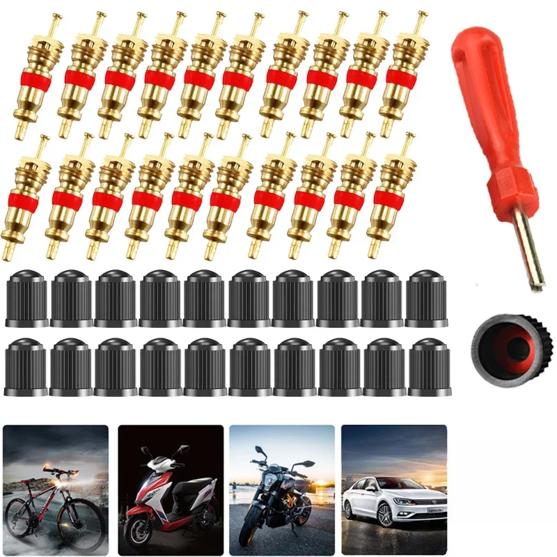 Kit d'outils de retrait de noyau de Valve de pneu en cuivre, pour moto, Scooter électrique, voiture, camion, noyaux de Valve, clé, tournevis, jeu de capuchons de tige