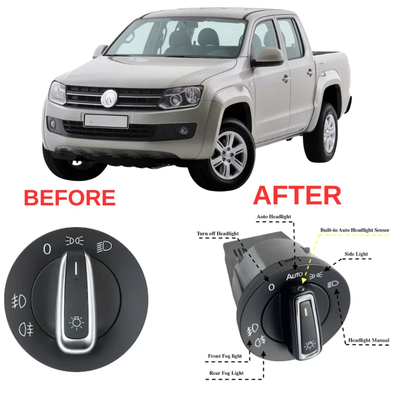 Automatic Headlight Switch Built-in Auto Light Sensor Plug and Play For VW Amarok 2010-2012 Chrome Knob No Coding