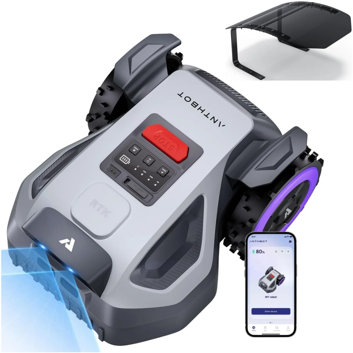 Anthbot M5+ Regenschutz Roboter-Rasenmäher ohne Begrenzungskabel, RTK-Navigation + Dual Vision, KI-Hindernisvermeidung, App-Steuerung, für Gärten bis zu 500 m² (max.) 700 m²), Rasenmäher-Roboter mit