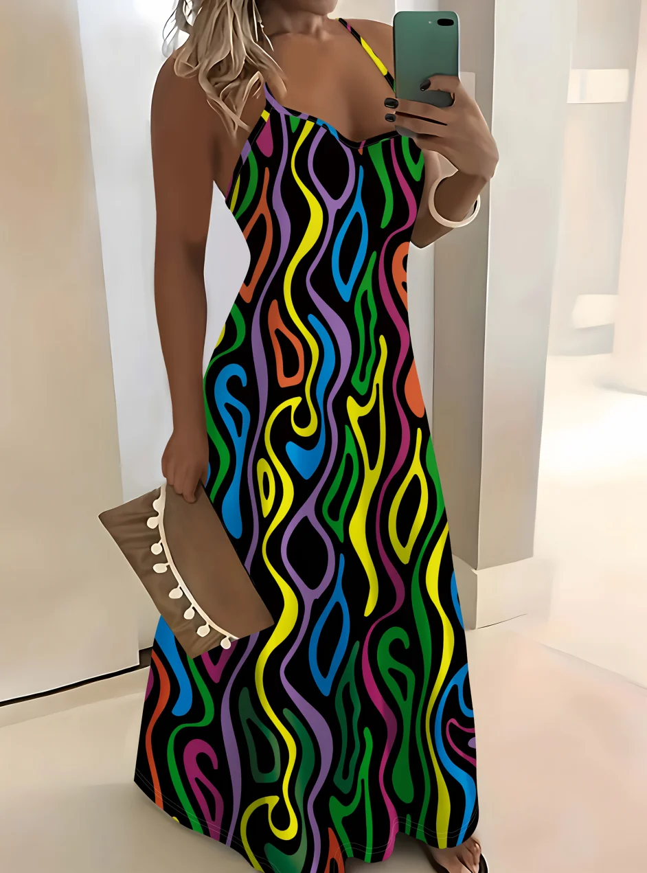 

Юбка-комбинация с принтом в отпускном стиле, красочный абстрактный волновой узор