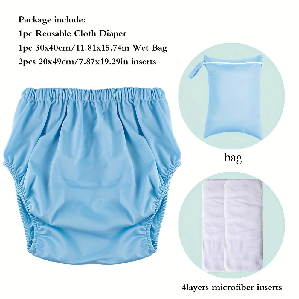 AIO Conjunto de pantalones unisex reutilizables a prueba de fugas para adultos, 4 piezas, 1 pantalón + 2 almohadillas de microfibra + 1 bolsa de almacenamiento, lavable, cómodo