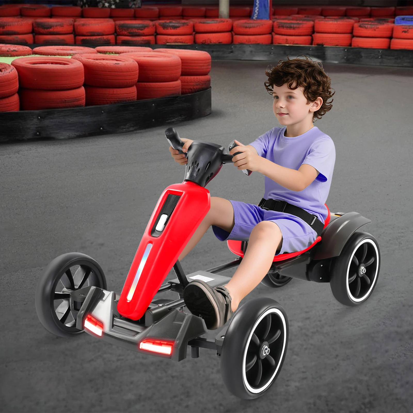 Go Kart électrique pliable en PP, Go-Karts à pédale autoportante avec siège réglable et musique/lumières pour enfants de 3 à 8 ans