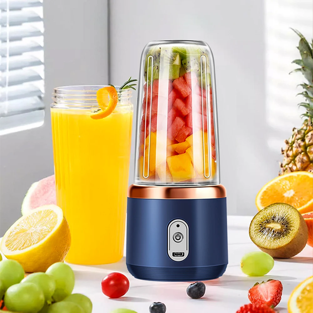 Espremedor elétrico sem fio com 6 lâminas, copo de suco de frutas, mini suco elétrico automático 400 ml