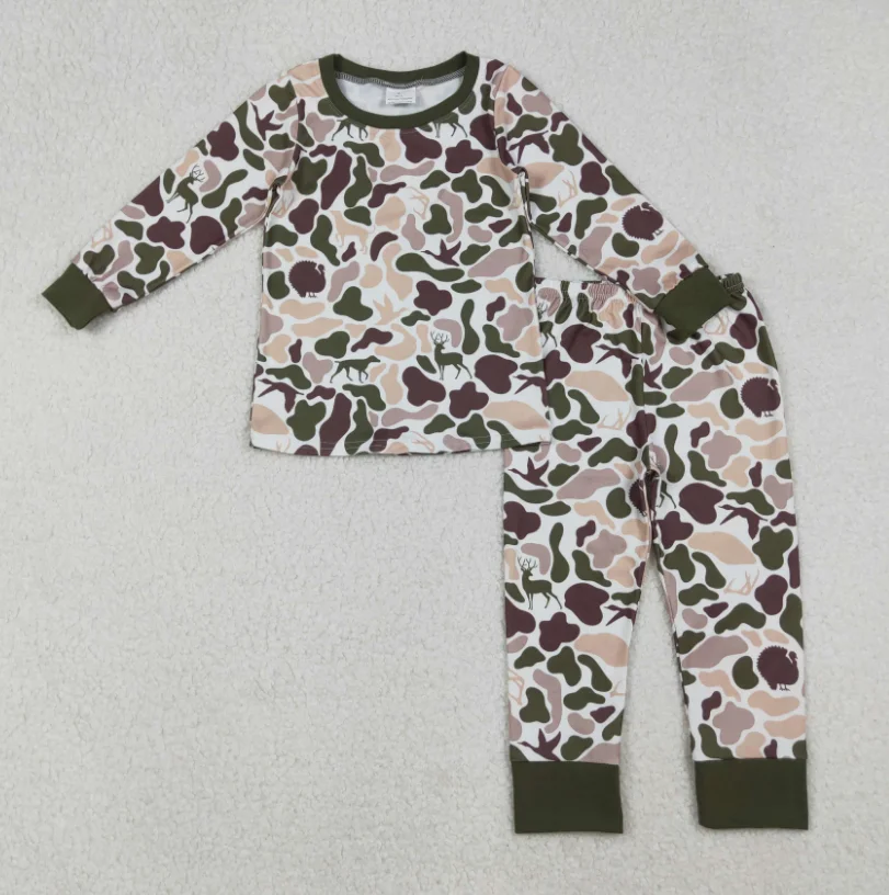 

Детские осенние пижамы для мальчиков BLP1234, коричневые камуфляжные принты, комплект одежды, детские зеленые охотничьи комплекты одежды для сна