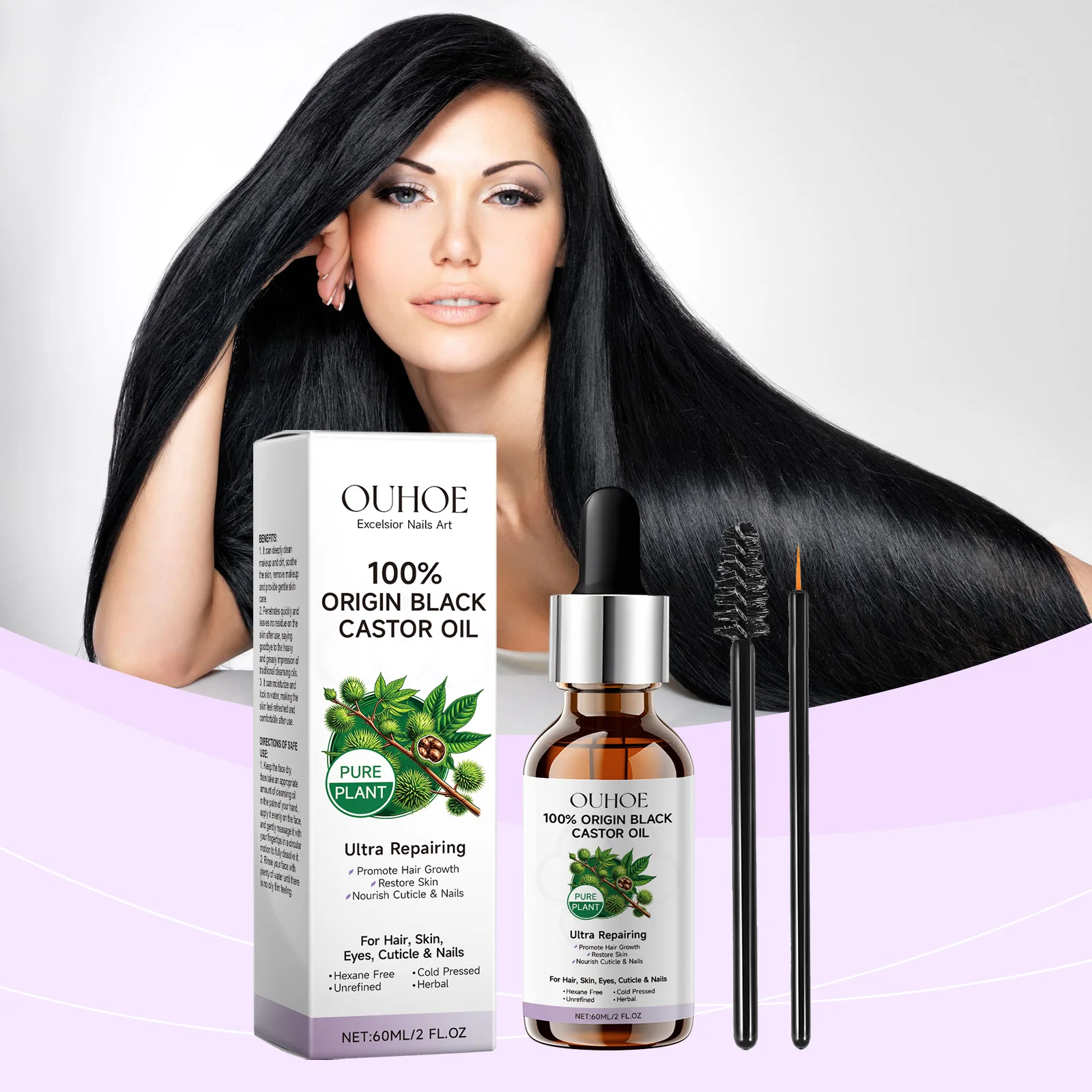 

Black Castor Oil Improving Hair Line Massage Scalp Lashes Regrowth Treating Nails Facial Moisture Triple Therapy Essential Oil