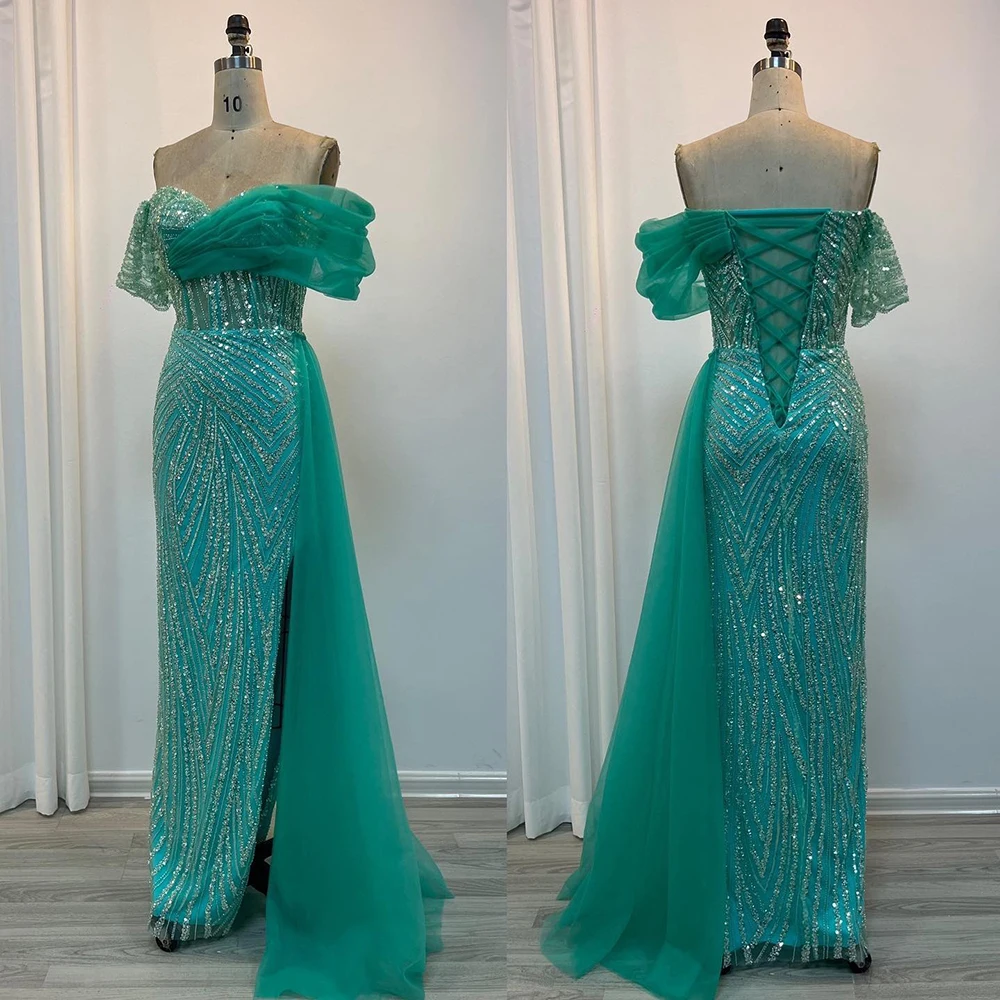 Elegant Mermaid Evening Dresses for Women 2024 Luxury Off the Shoulder Detachable Overskirt Long Formal Prom Wedding Party Gowns