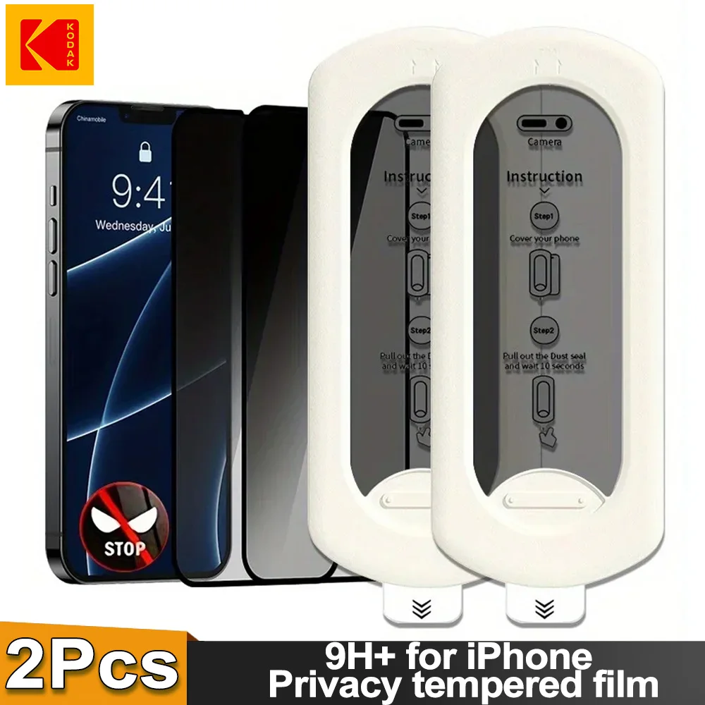 KODAK قطعتين من واقي الشاشة المضاد للظهور لهاتف iPhone 16Pro Max 15 14 13 12 يمكن تركيب جهاز مقاوم للغبار بتغطية كاملة