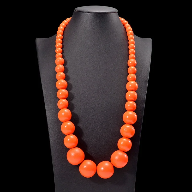 UDDEIN bohème Orange grand rond Long collier en bois et pendentif à la main chaîne lien collier pour femmes bavoir perles bijoux de fête