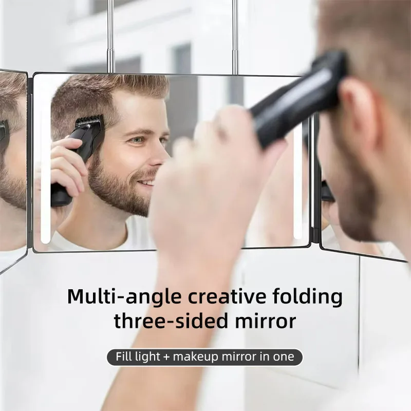 

Трехстороннее LED-зеркало для стрижки волос с поворотом на 360 градусов, для самостоятельной укладки, окрашивания и плетения кос