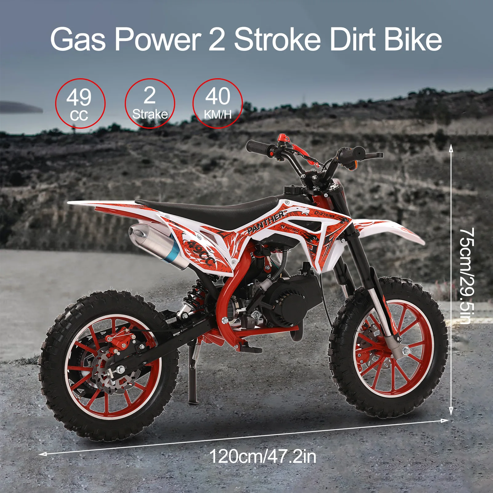 Mini motocicleta todoterreno con frenos de disco delanteros y traseros para niños, bicicleta de montaña de cross, potencia de Gas de 2 tiempos, velocidad máxima de 25mph, 49CC