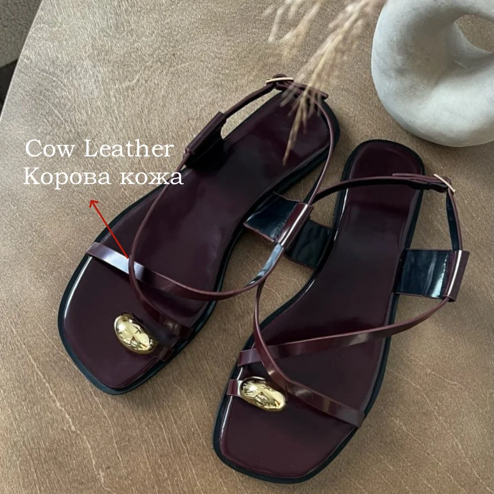 FEDONAS Fashion New Women Genuine Leather Sandals Flats Heels Metal Decoration Party Shoes Woman Comfort Casual Shoes Sandals