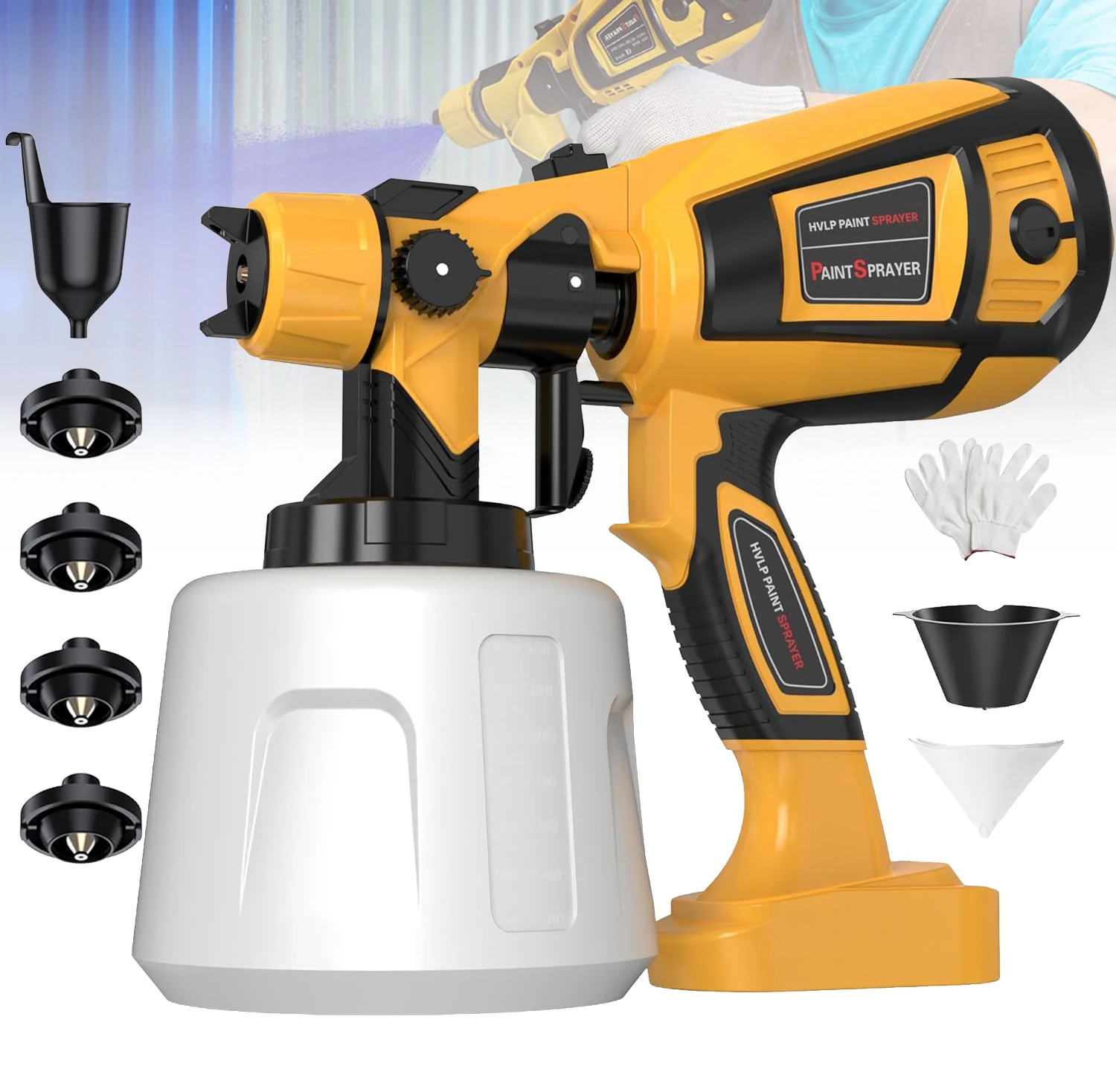 850W HVLP Elektrische Farbspritzpistole, 1400ml Fassungsvermögen mit 4 Düsen & 3 Sprühmustern für Möbel, Schränke, Zäune, Wände, DIY, 220V