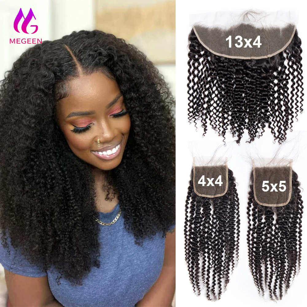 Afro Kinky Curly 4X4/5X5 Hd Lace Closure Human Hair 13X4 Transparent Lace Frontal Only 3C 4A Mongolian Kinky Curly Extensions