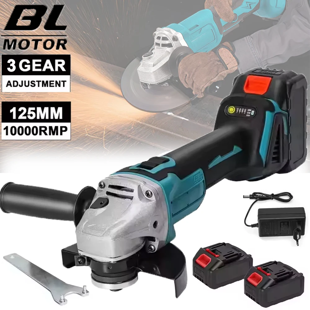 OWJHE 125MM Bürstenloser Elektrischer Winkelschleifer mit Variabler Geschwindigkeit M14 Schneidemaschine Holzbearbeitungswerkzeug für Makita 18V Akku