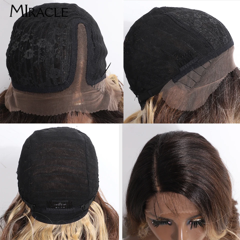 MIRACLE-peluca sintética con malla frontal para mujer, pelo falso de fibra suave, color marrón, resistente al calor, 36 pulgadas