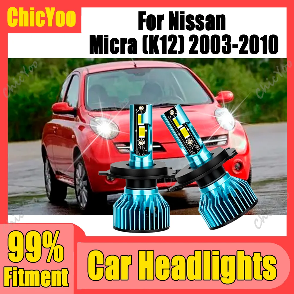 

2PCS Plug And Play H4 High Low Beam Canbus LED Headlights 120W 30000LM High Power 6000K White For Nissan Micra (K12) 2003-2010