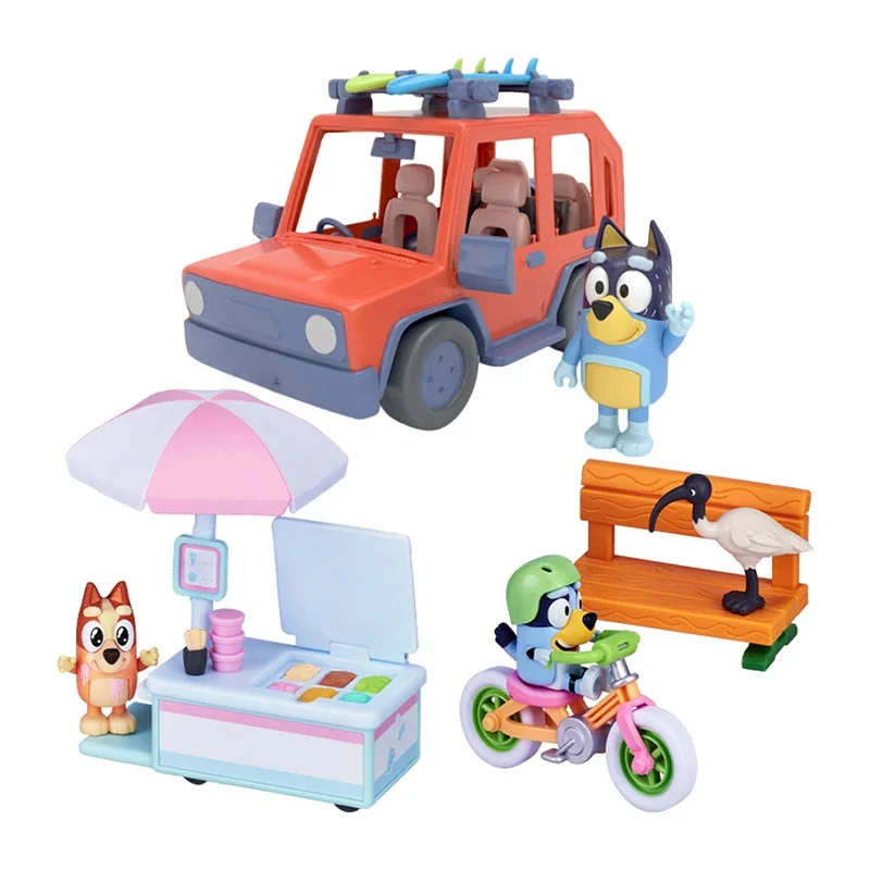 AliExpress bluey Bluey Figures Anime Toys Set Model Travel Car Bicycle Ice Cream Truck Scene Ornaments Desktop