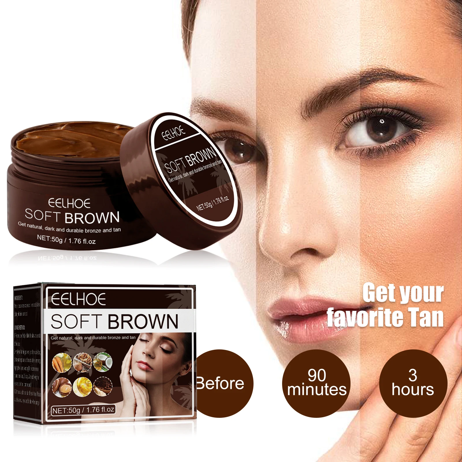 EELHOE crema de bronceado solar, crema hidratante de bronceado de playa de verano, crema de protección de bronceado brillante de Chocolate, crema de Solarium sin sol