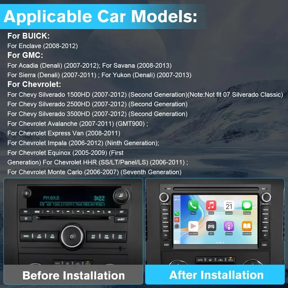 Junsun Car Radio  Touch Screen Car Stereo Unit, Multi-Media In-Car Audio with GPS Nav Chevy Silverado 2007 2008 2009 2010 2011 2012 2013 Tahoe GMC Sierra Yukon, Chevrolet, Plug-And-Play, Car Screen Display