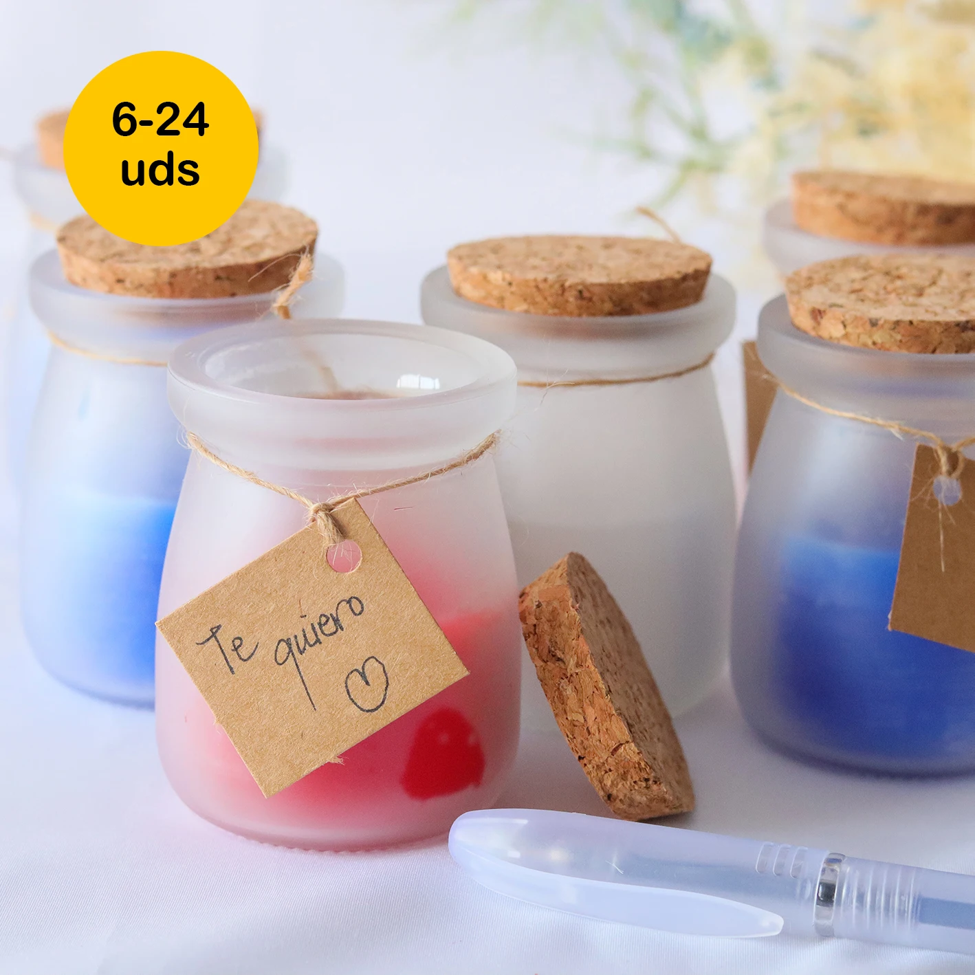 6-30 pcs/lot of colorful candles, 3 colors, translucent crystal, scented candles, Brown label, communion guest details, christening souvenirs, wedding guest souvenirs, gift Store