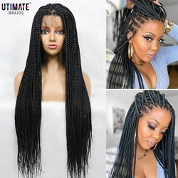 Perucas tranças sintéticas afro-americanas com cabelo de bebê, frontal de renda cheia, sem nós pretos, tranças para mulheres negras, 36 polegadas