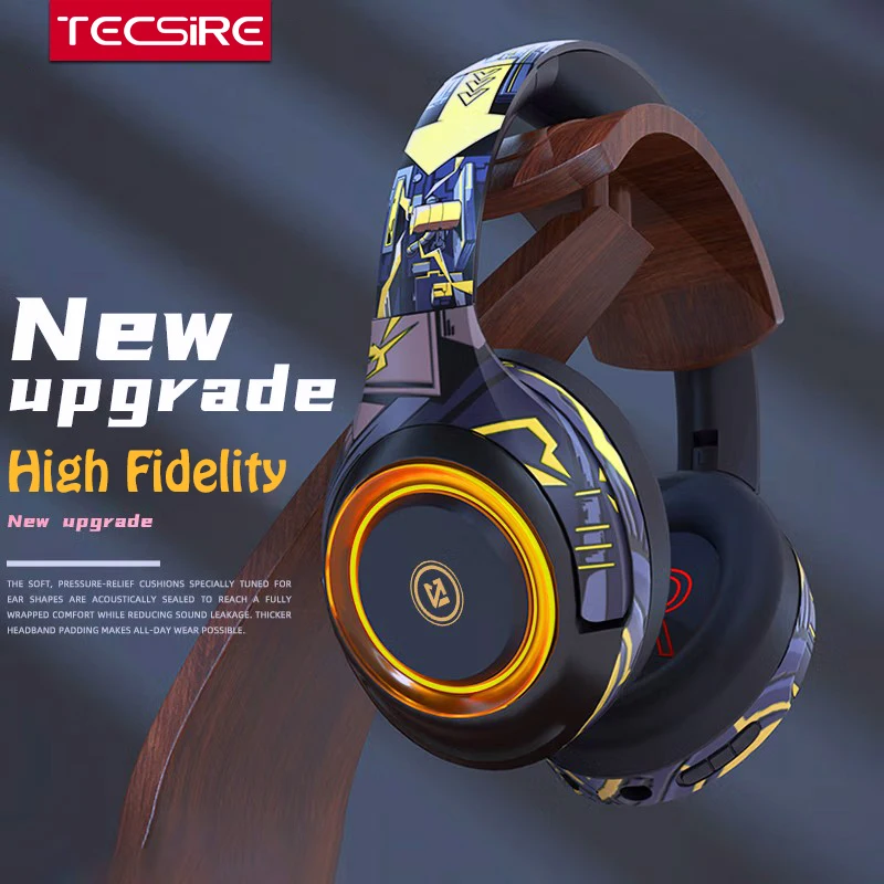 TECSIRE A2 Bluetooth Headphone Wireless Headset Over The Ear High Fidelity Bass Stereo Detachable Microphone