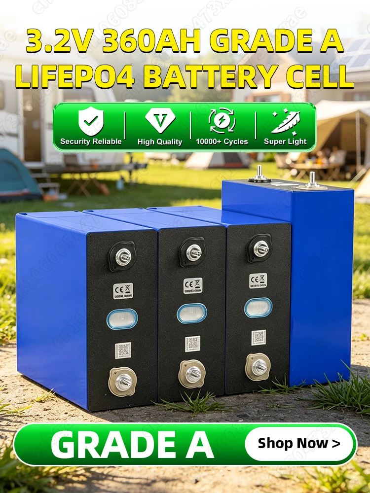 Nowa bateria Lifepo4 3.2V 360Ah, ponad 10 000 cykli ładowania, bezpieczna, ładowalna, z 3 akcesoriami w prezencie, klasa A, do samodzielnego montażu 12V 24V 48V, do kamperów, pojazdów elektrycznych, — 2