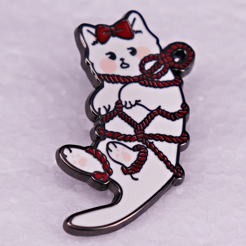 Kawaii Kinky Kitty Enamel Pin BDSM Bondage Shibari Cat Rope Play Badge Brooches Hat Jewelry Valentine's day gift view 3