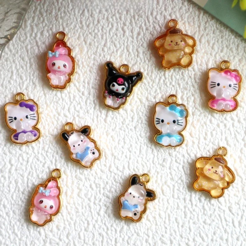 10 Stück Sanrio Hallo Kitty Kuromi Harz Metall Anhänger Cartoon Anime Katze niedlichen Charme DIY