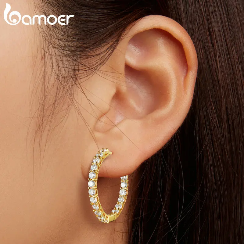 Bamoer Simple Flower Series Hoop Earrings Fashion Piercing Ear Buckles for Women Fine Wedding Jewelry Gifts
