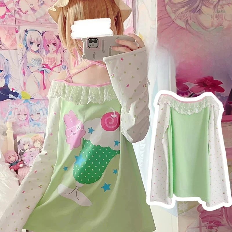 Odzież damska Luźne bluzki Koszule Wiosna 2025 Casual Długi rękaw Urocze Subadorable Y2k T-shirty Japońskie Kawaii Słodkie Harajuku Bluzki — zdjęcie 2