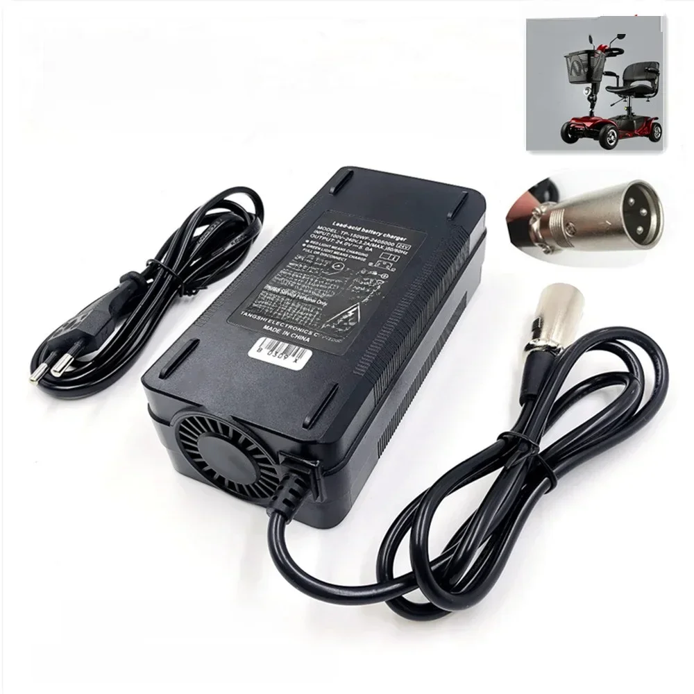 24V 5A Blei-Säure-Batterieladegerät für Rollstuhl und Golfwagen, Blei-Säure-Ladegerät mit 3-Pin-XLR-Anschluss, schnelles Laden