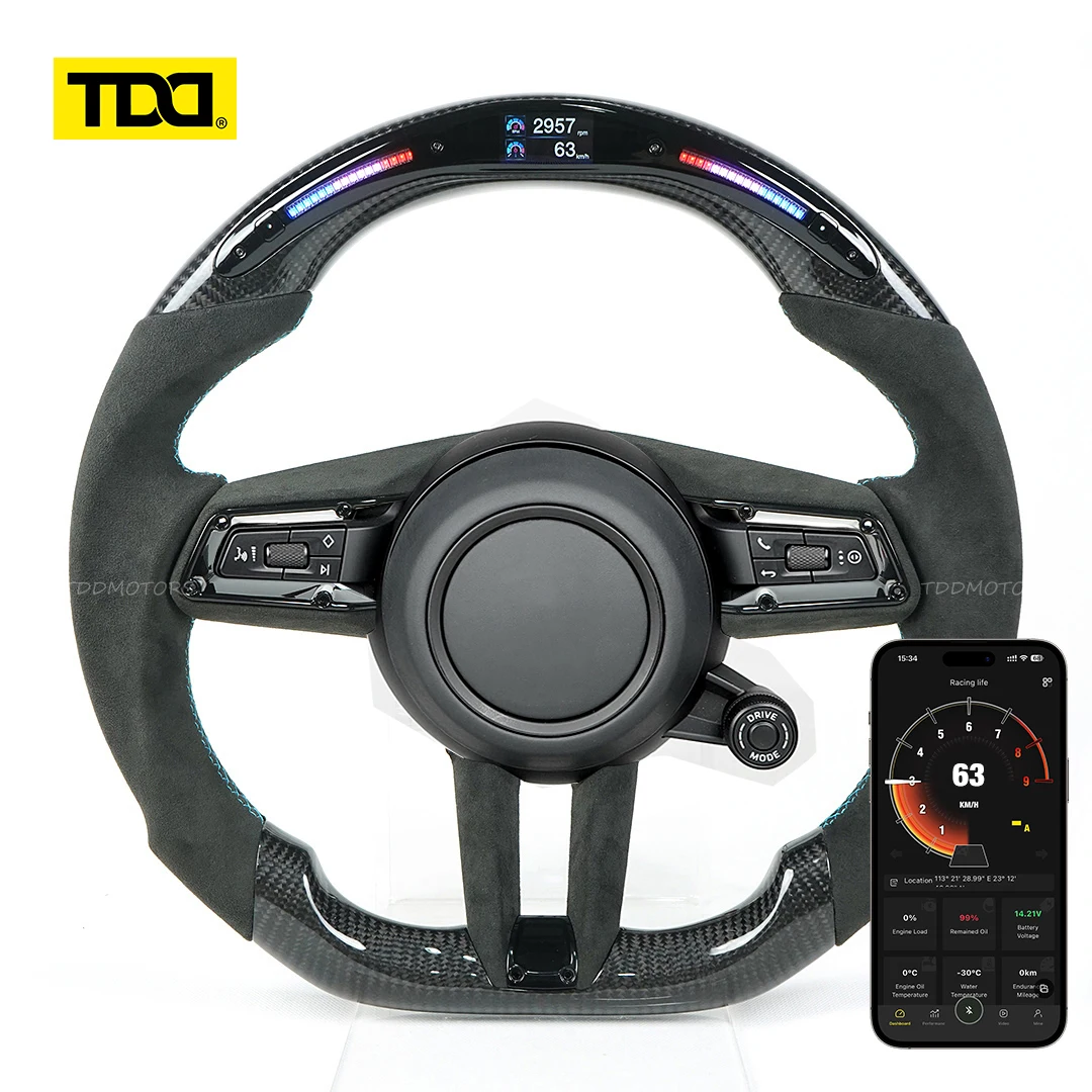 

Руль TDD Galaxy Pro II LED с индивидуальным дисплеем данных для Porsche 992 GT3 Cayenne, кожа Alcantara