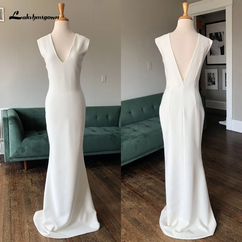 

Simple V Neck Off the Shoulder Sexy Open Back Satin Mermaid Wedding Dress Custom For Women Boho Bridal Gowns Sweep Vestidos Robe